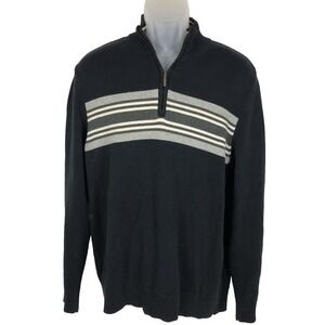 John Ashford Sweater Mens M Black 1/4 Zip Pullover Mock Neck